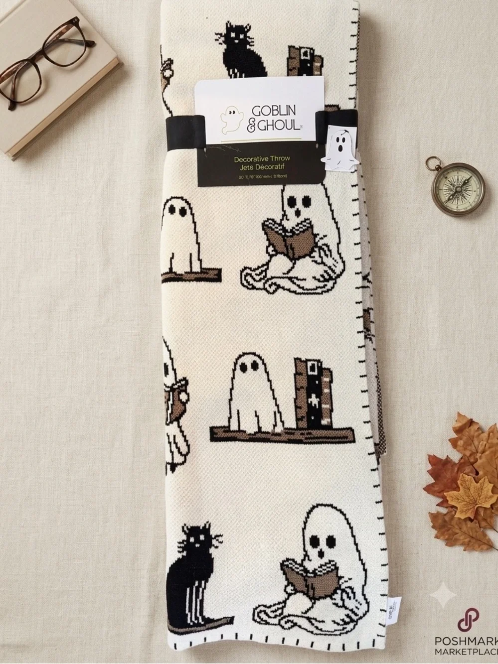 Goblin & Ghoul Ghost Reading Book Viral Knit Decorative Throw Blanket